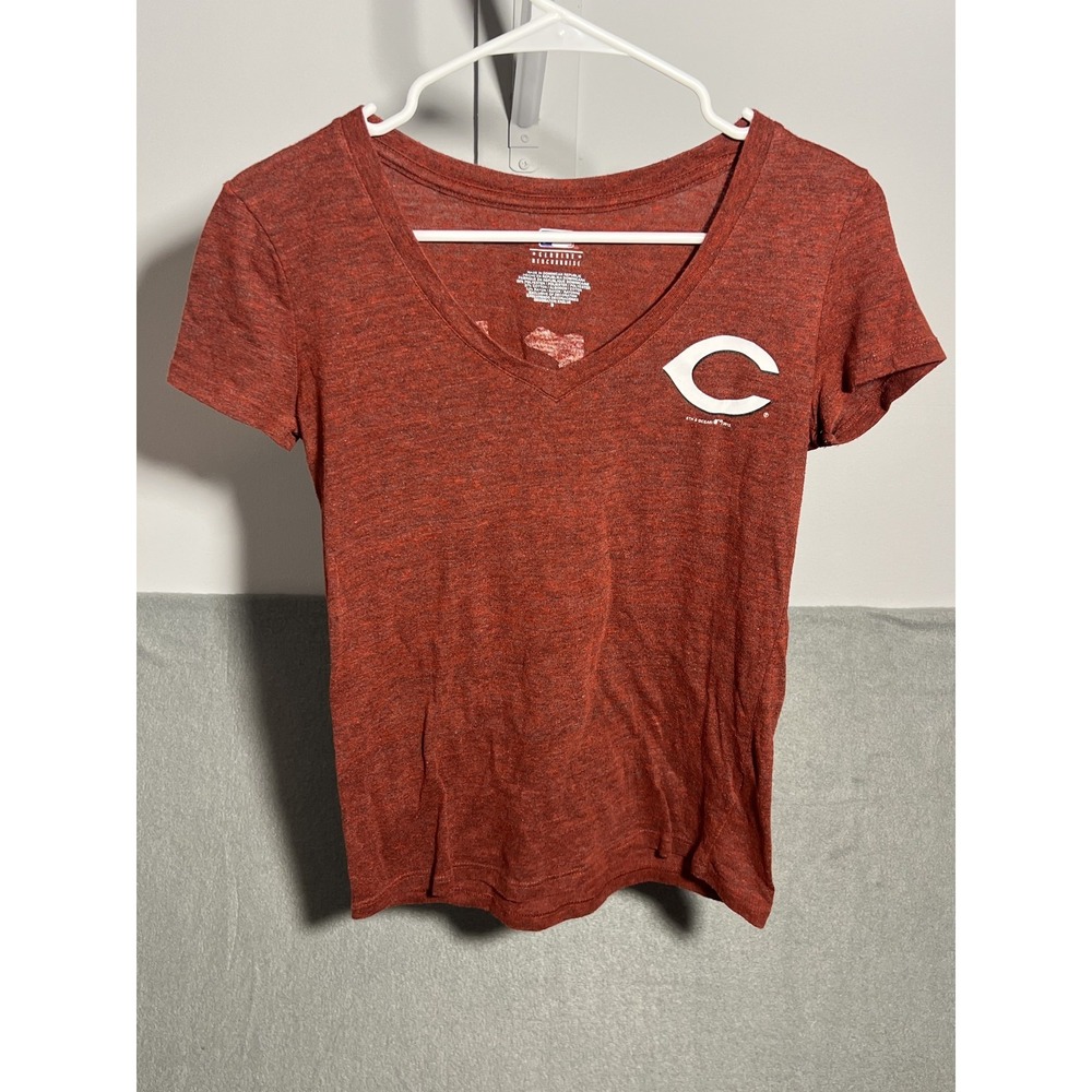5th & Ocean MLB‎ Cincinnati Reds Women's Heather Red V-Neck T-Shirt Size S Small